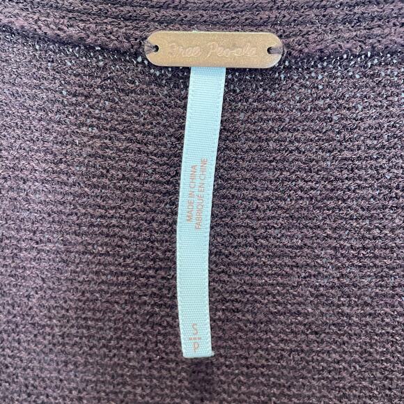 Free People Angi Tunic Sweater Dark Brown Crisscross Neck Slits Knit Boho S - Picture 4 of 7